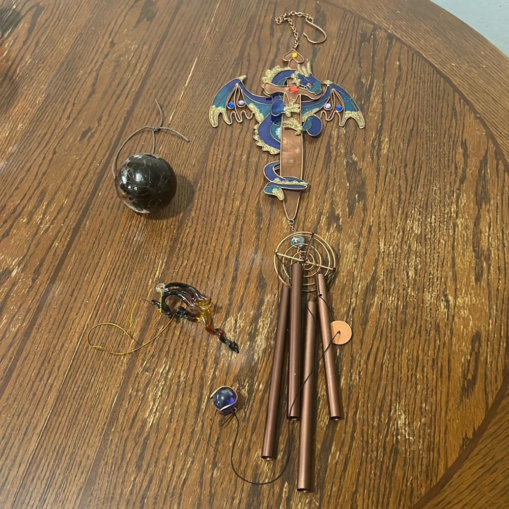Dragon windcheim, dragon ornament and glassblown ornament. All three!!
